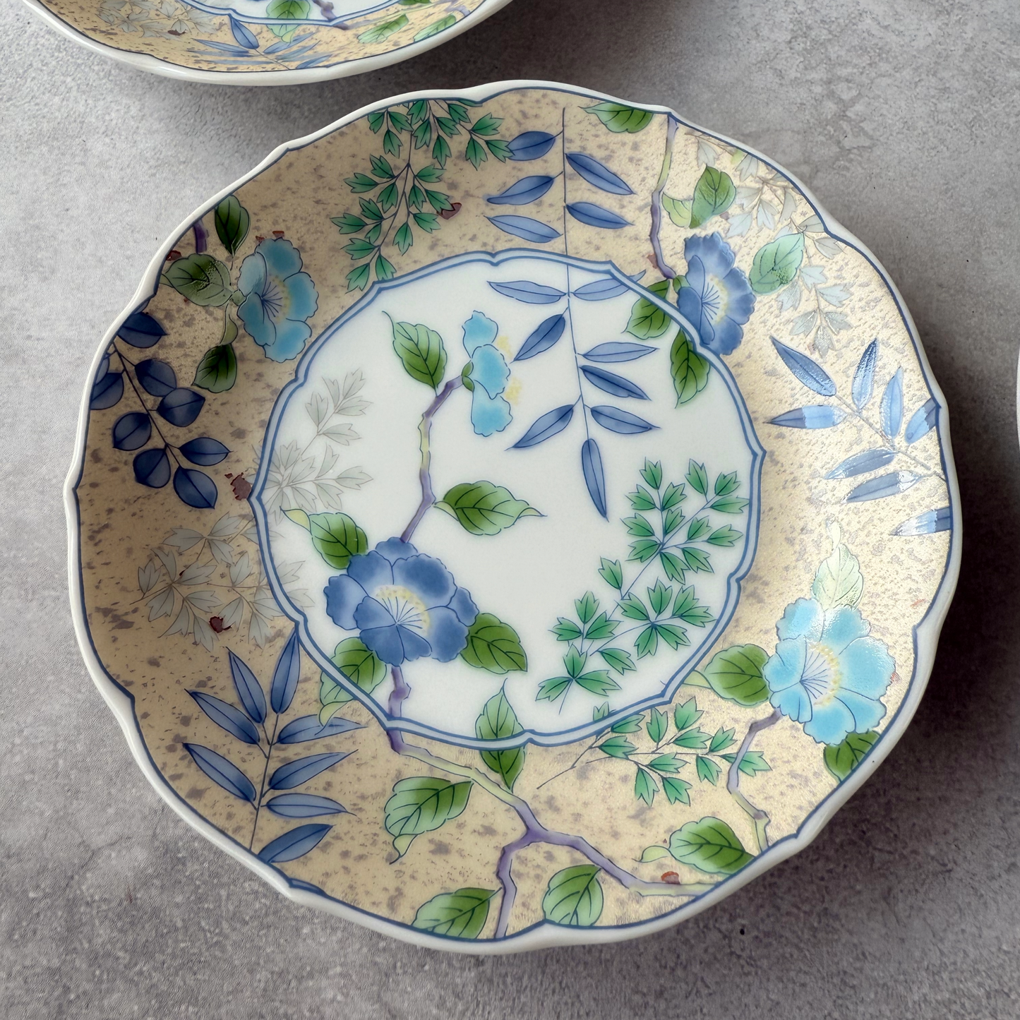 【Kozan Kiln】美濃焼 小皿揃 5枚組 朝顔 金彩 13.5cm 日本製