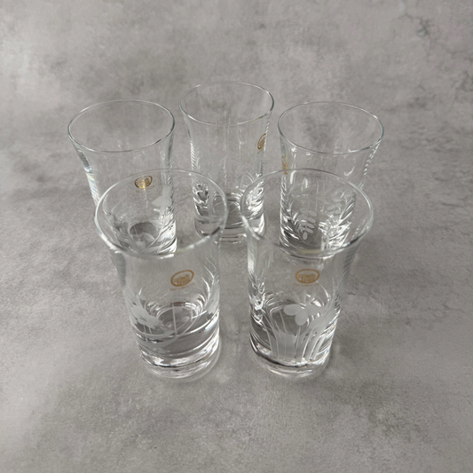 ヴィンテージ 日本製 カットガラス ビールタンブラー 5個セット - たち吉 光琳 1980年代 花柄