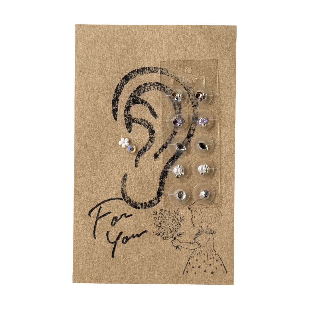 Ear Acupressure Jewelry Self-Care Set, 10 Pieces with Basic Steps & Target Points Guide