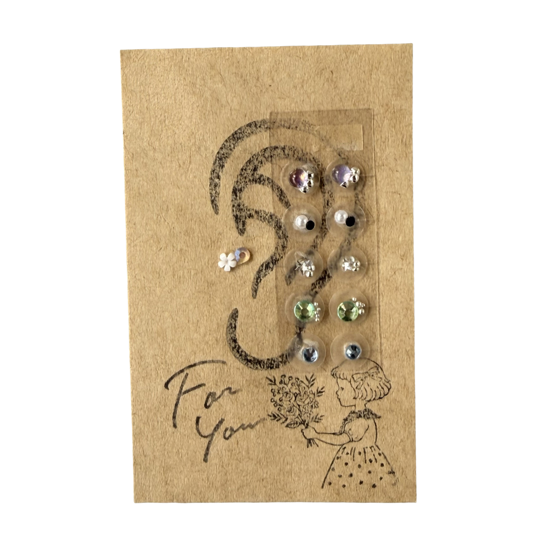 Ear Acupressure Jewelry Self-Care Set, 10 Pieces with Basic Steps & Target Points Guide