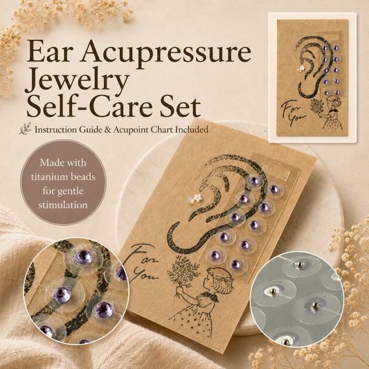 Simple Design Ear Acupressure Jewelry Self-Care Set, 10 Pieces with Basic Steps & Target Points Guide