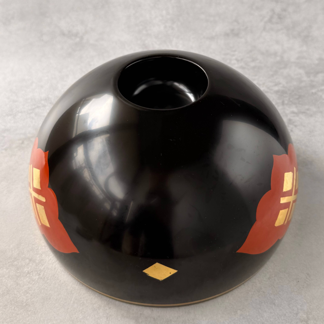 1980s Japanese Lacquerware Sweets Bowl, Black and Red Urushi Candy Bowl with Gold Floral Motif
